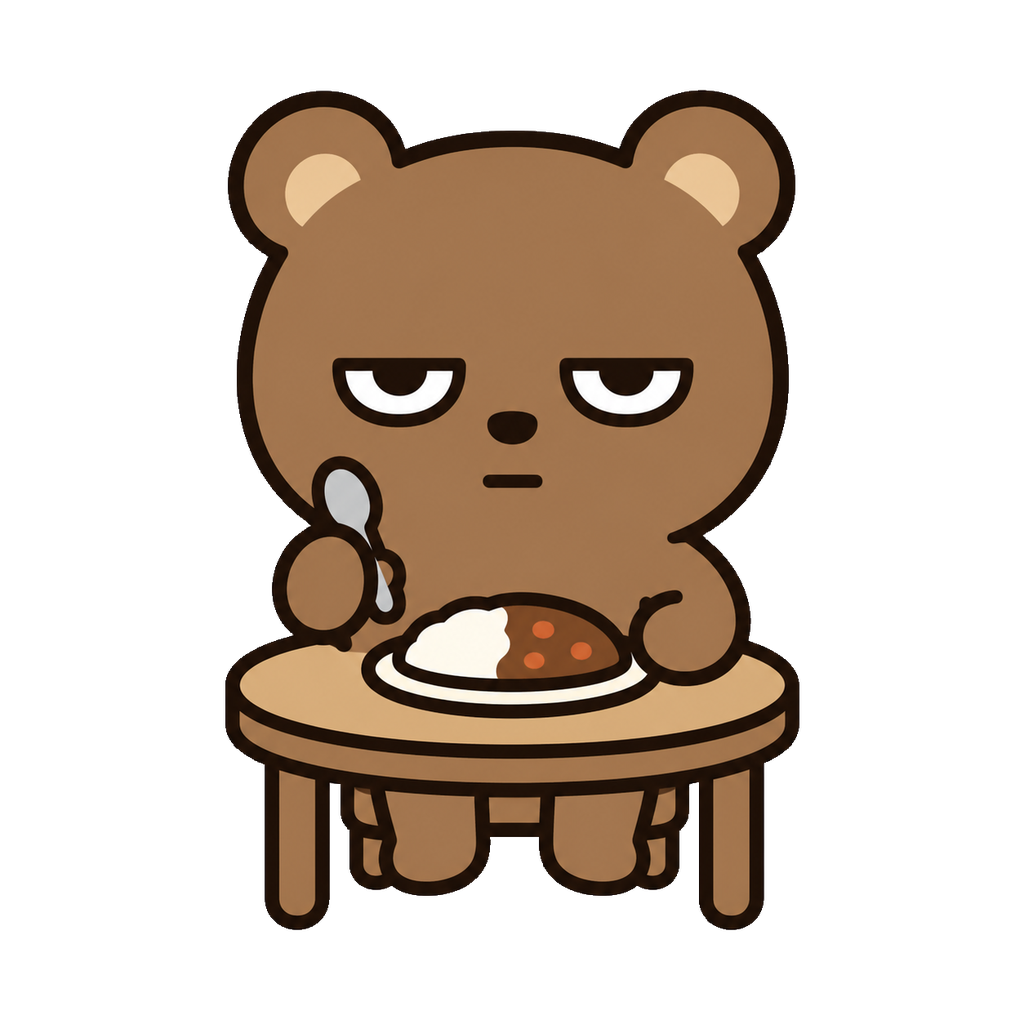 お昼ごはんを食べるクマのかわいいイラスト（カラー）