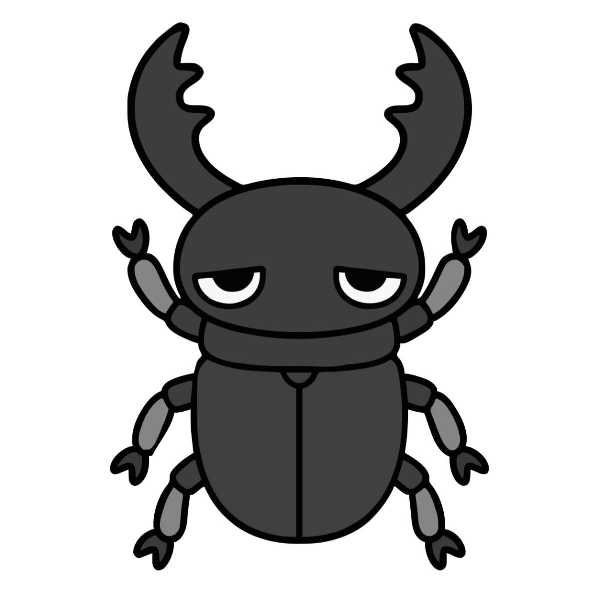 クワガタムシのかわいいイラスト（モノクロ）