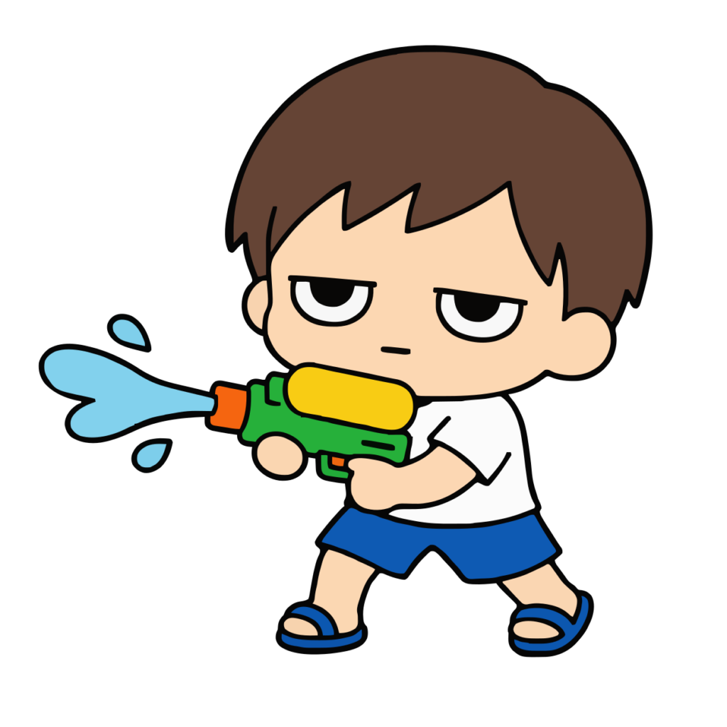 水鉄砲で遊ぶ子どものかわいいイラスト（カラー）