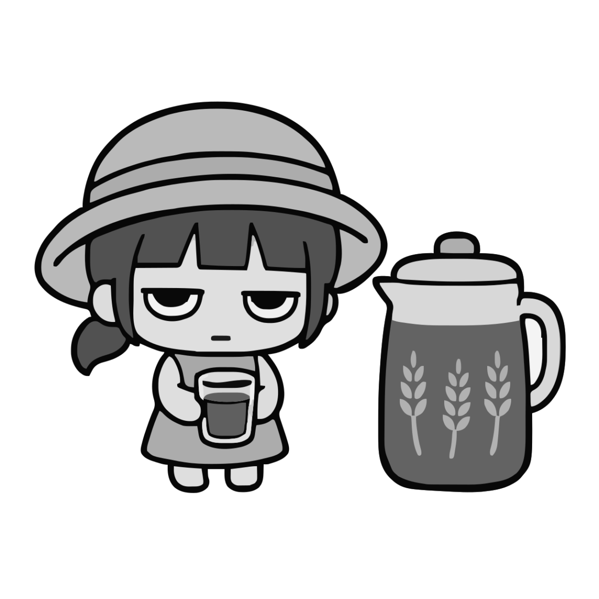 麦茶のかわいいイラスト(モノクロ)
