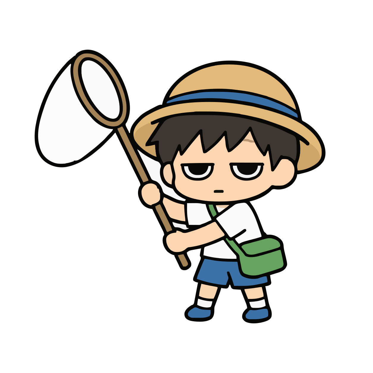 虫取りをする子どものかわいいイラスト（カラー）