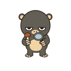 きのこを虫眼鏡で観察するモグラ