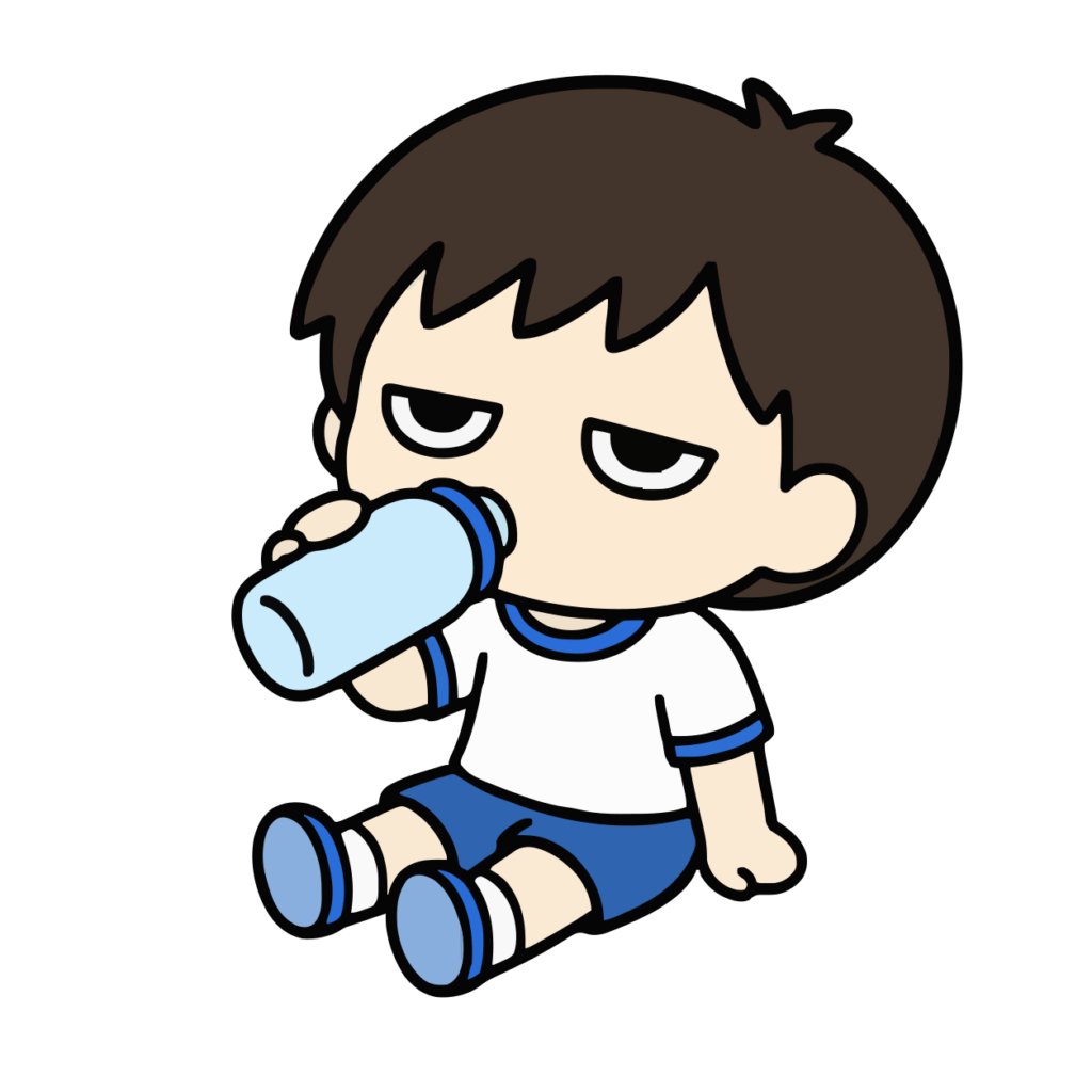 熱中症予防・水分補給する子どものかわいいシンプルイラスト（カラー）
