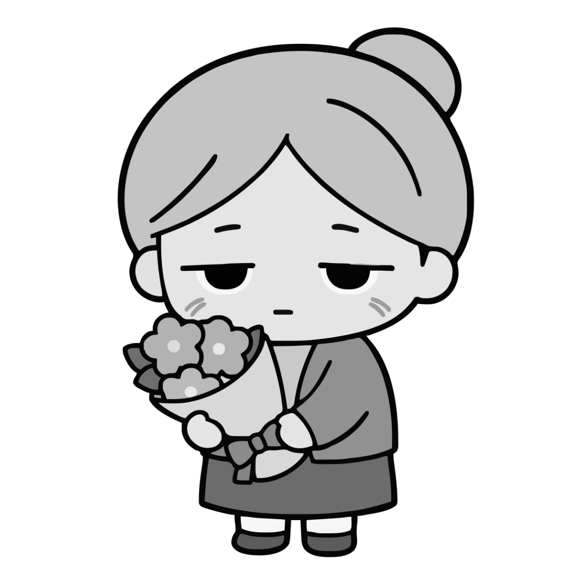 おばあちゃんのかわいいイラスト(モノクロ)