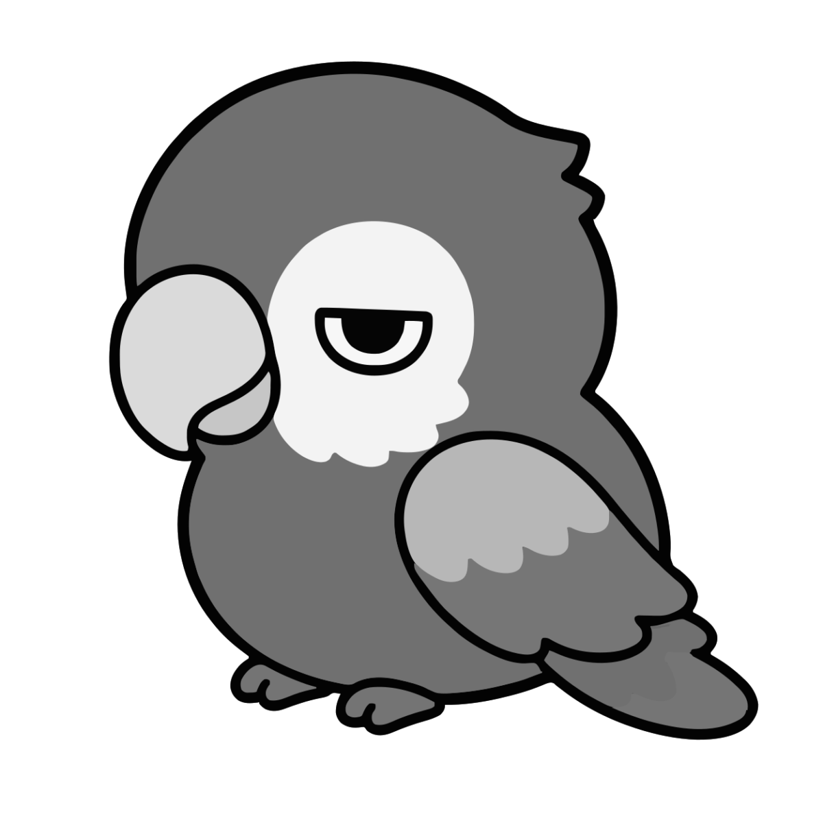 おうむのイラスト(かわいい)(モノクロ)