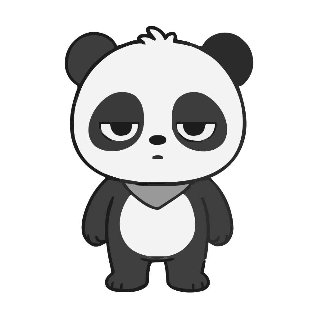 立っている子パンダのかわいいイラスト（モノクロ）