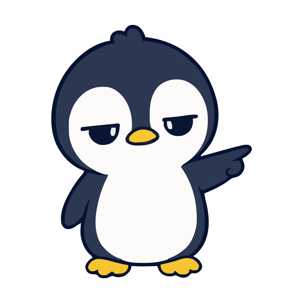 指差しするペンギンのかわいいイラスト（カラー・余白調整版）