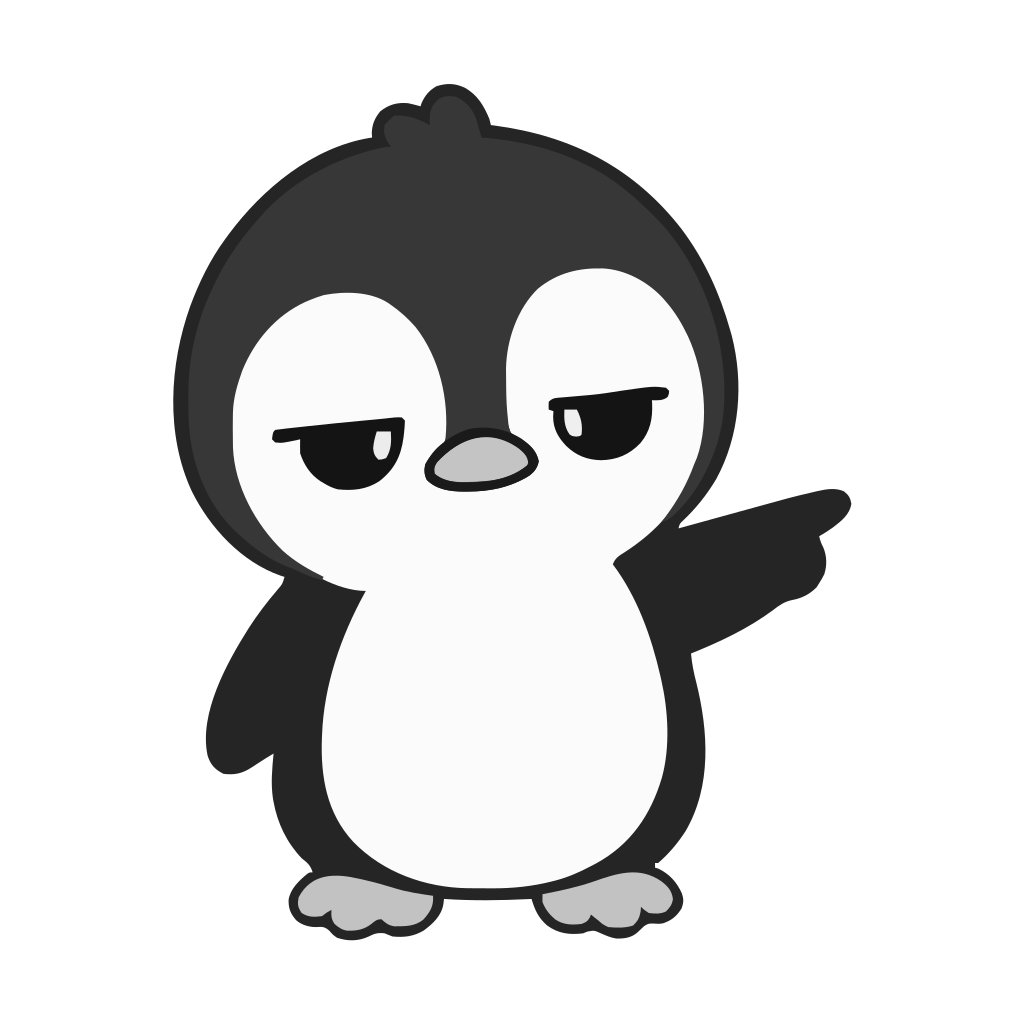 指差しするペンギンのかわいいイラスト(モノクロ)
