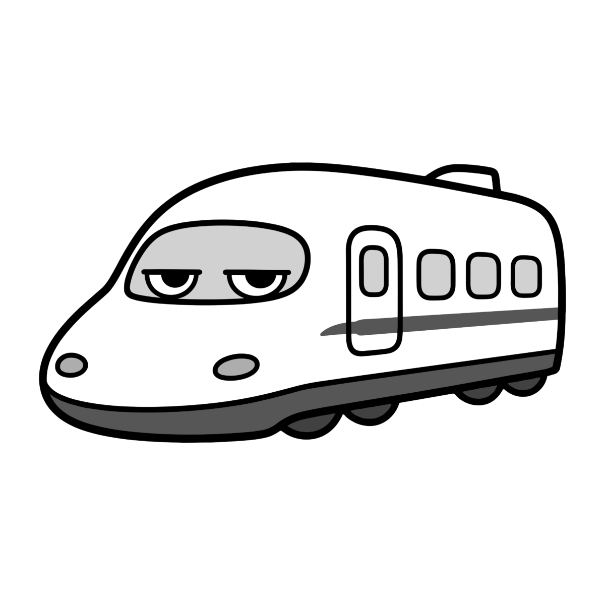 新幹線のかわいいイラスト（モノクロ）