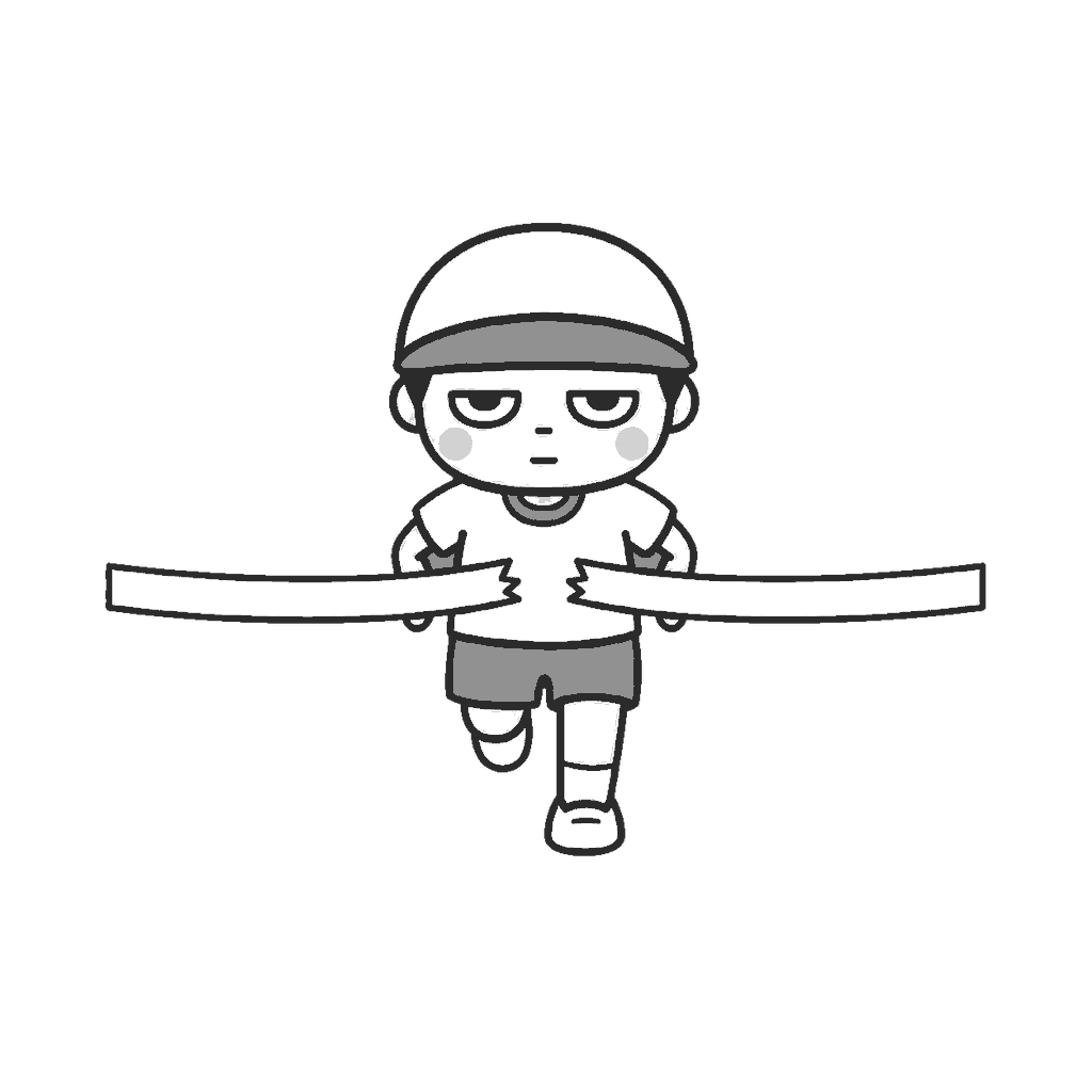 運動会でゴールテープを切る子どものイラスト(モノクロ)