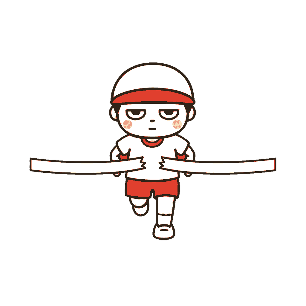 運動会のかけっこで白いゴールテープを切るじとめの子どものイラスト（カラー）