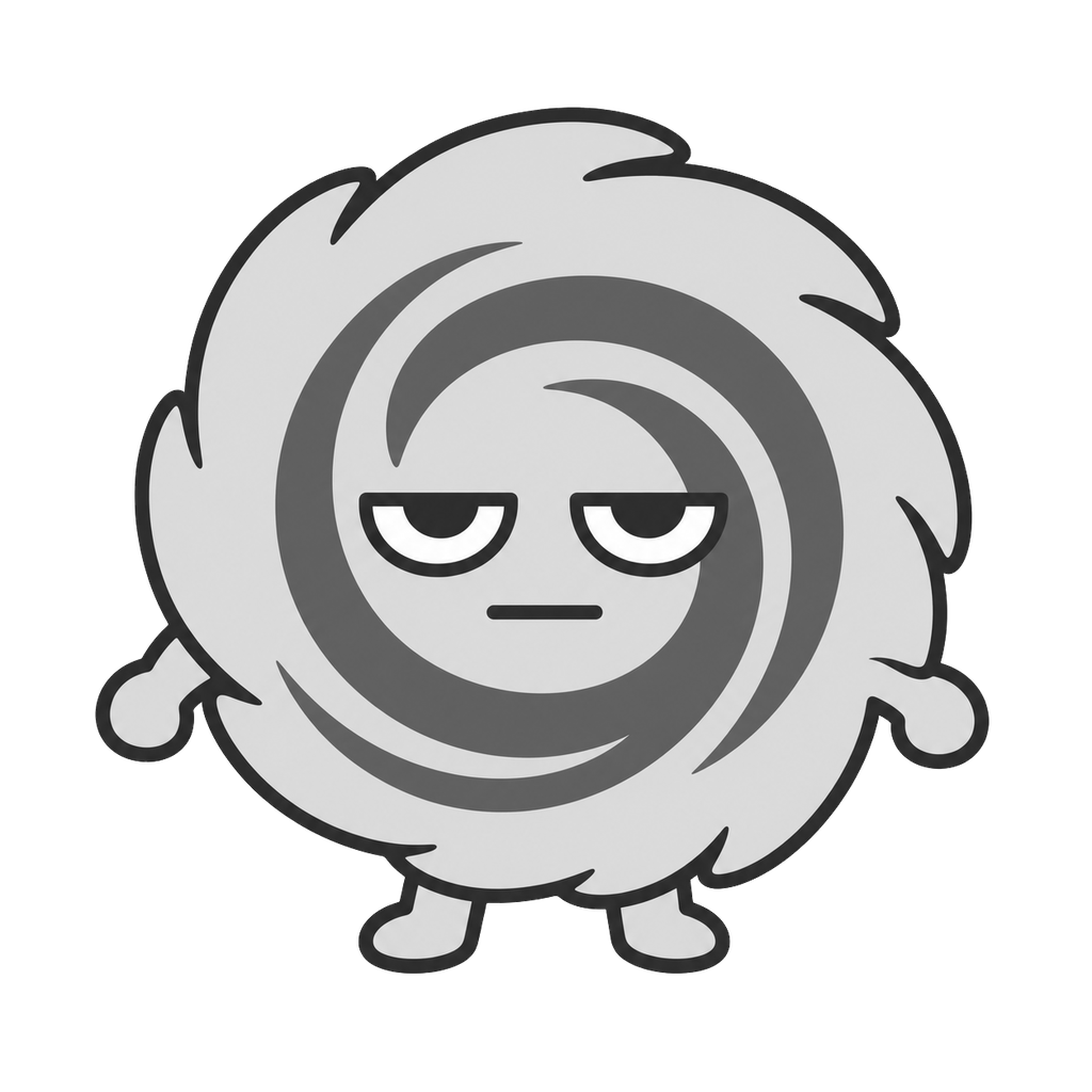 じとめの台風キャラクターのイラスト(モノクロ)