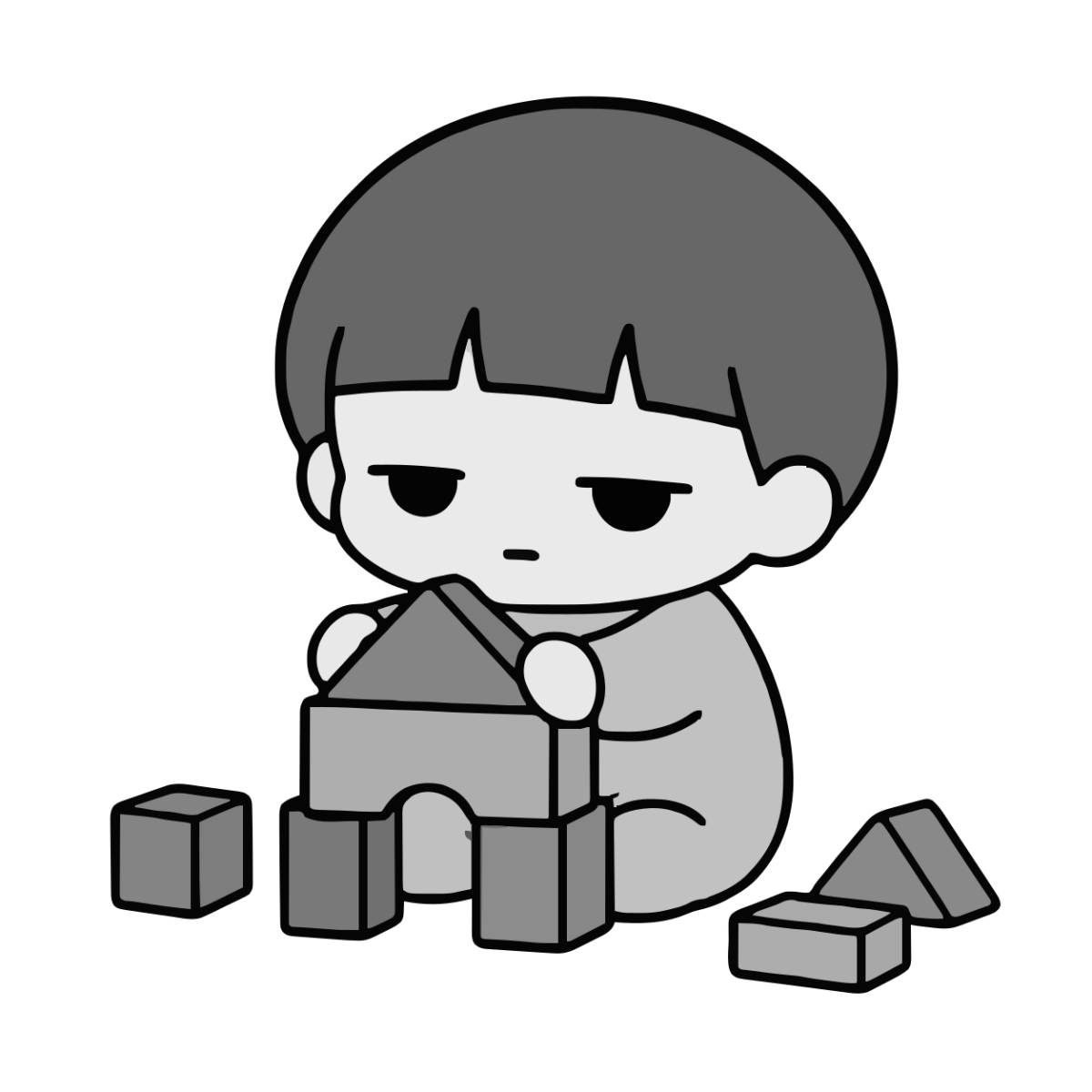 つみきのイラスト（かわいい）（モノクロ）