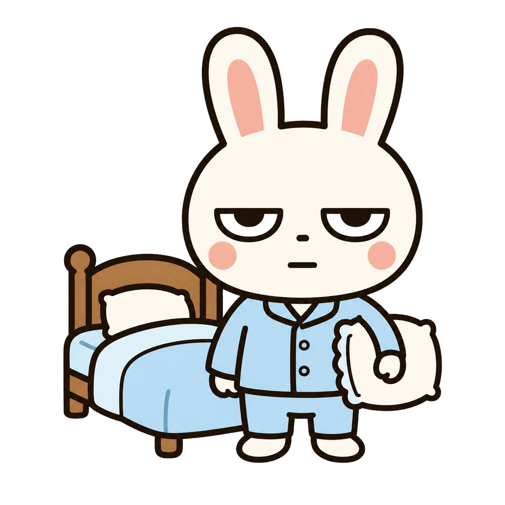 朝起きるじとめのうさぎのイラスト（カラー・透過修正版）