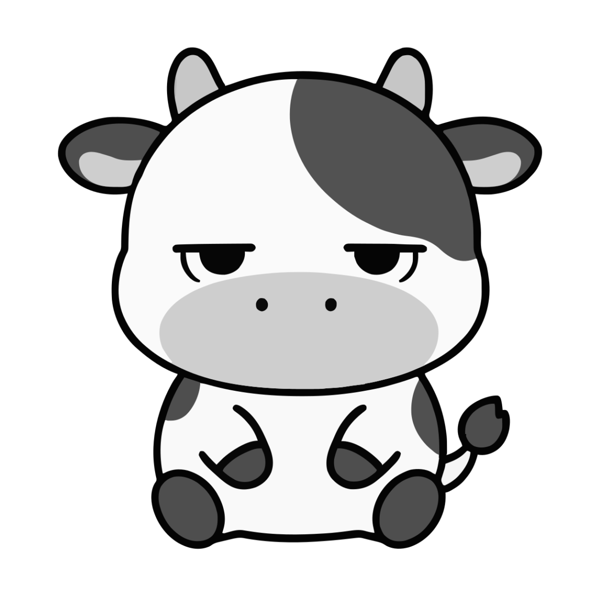 うしのイラスト（かわいい）（モノクロ）