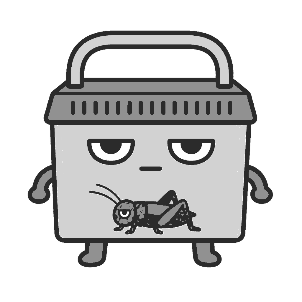 秋の虫かごキャラクターのイラスト（モノクロ）