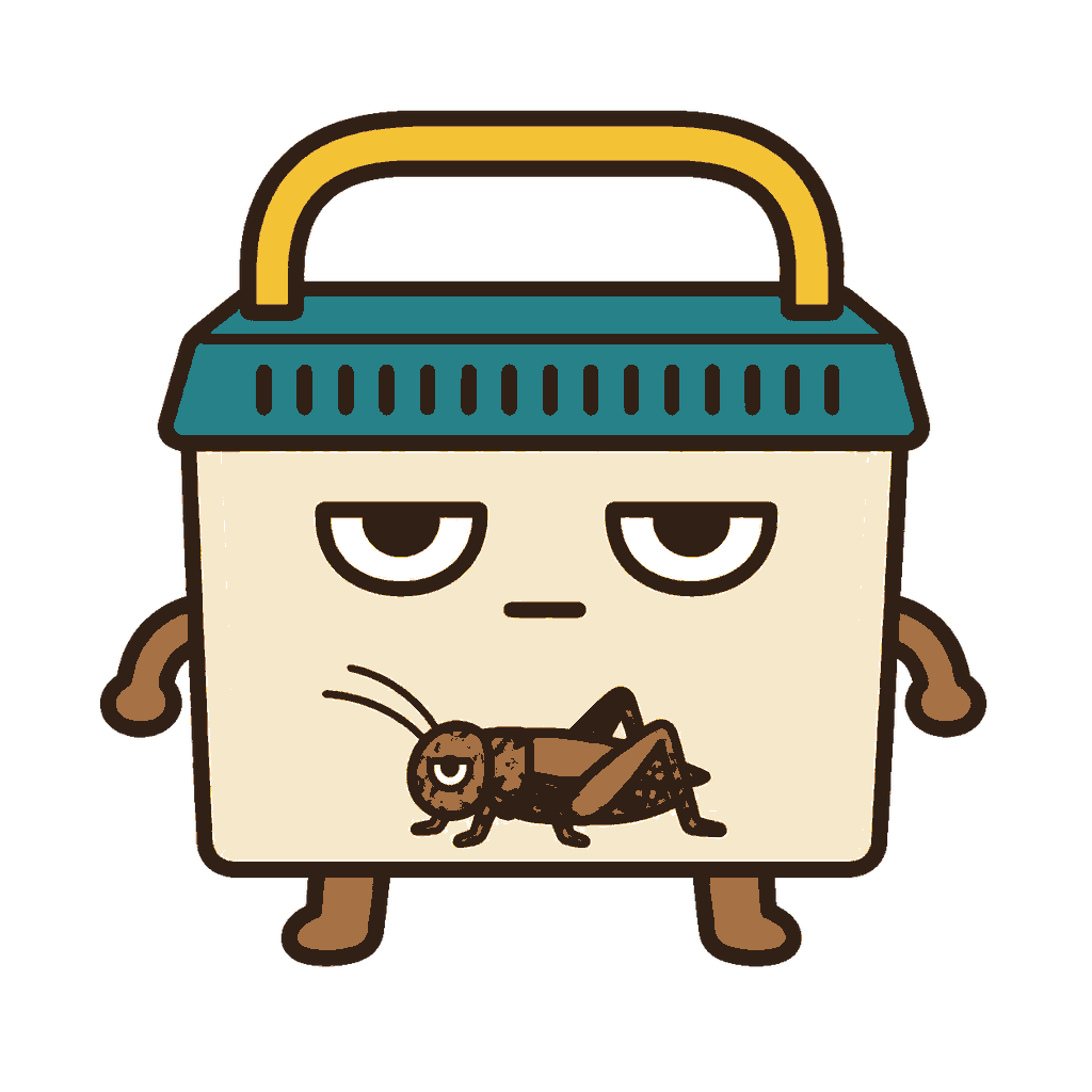 秋の虫かごキャラクターのイラスト（カラー）