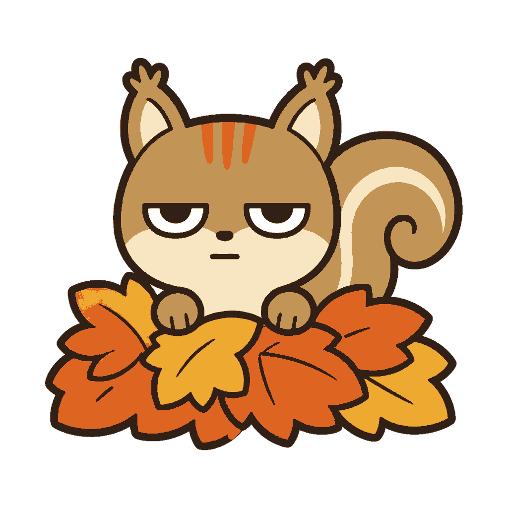 落ち葉の山から顔を出すリスのイラスト(カラー)