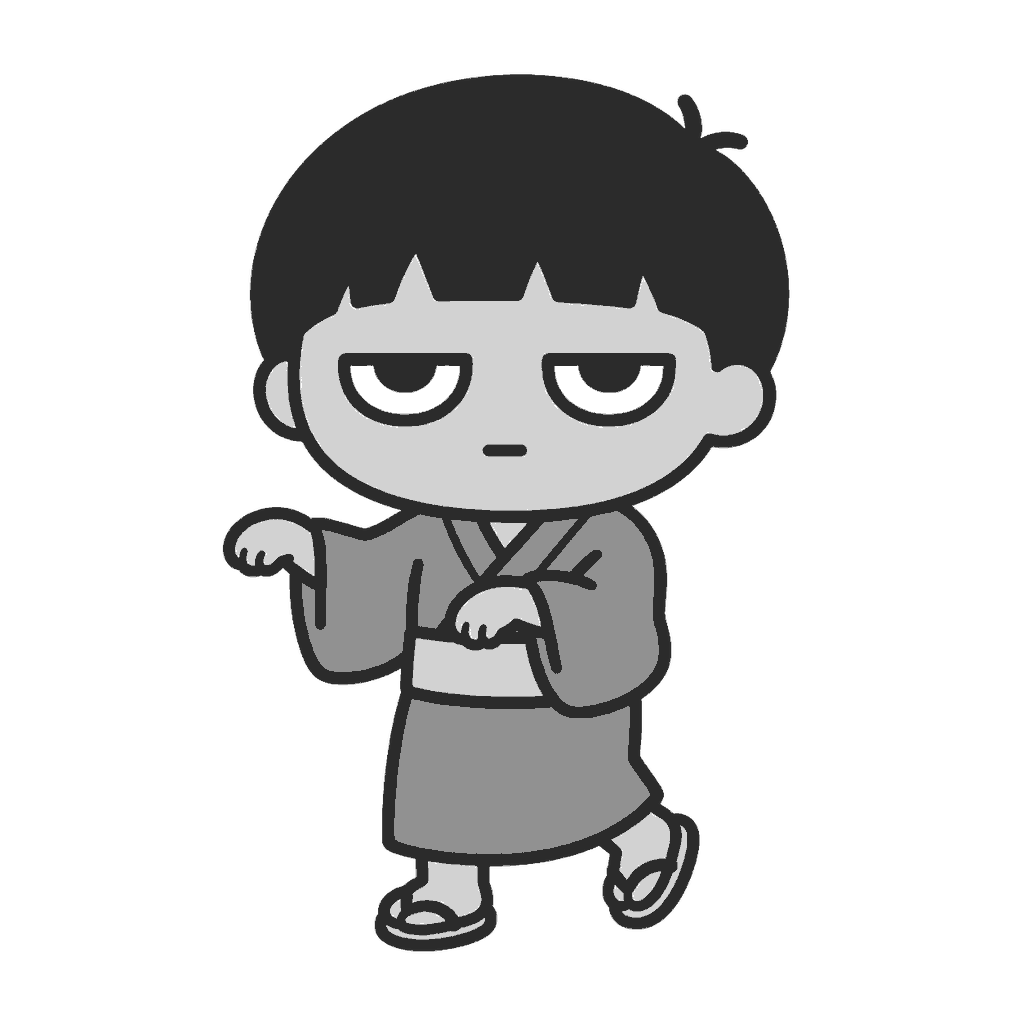 盆踊りをする子どものイラスト(モノクロ)