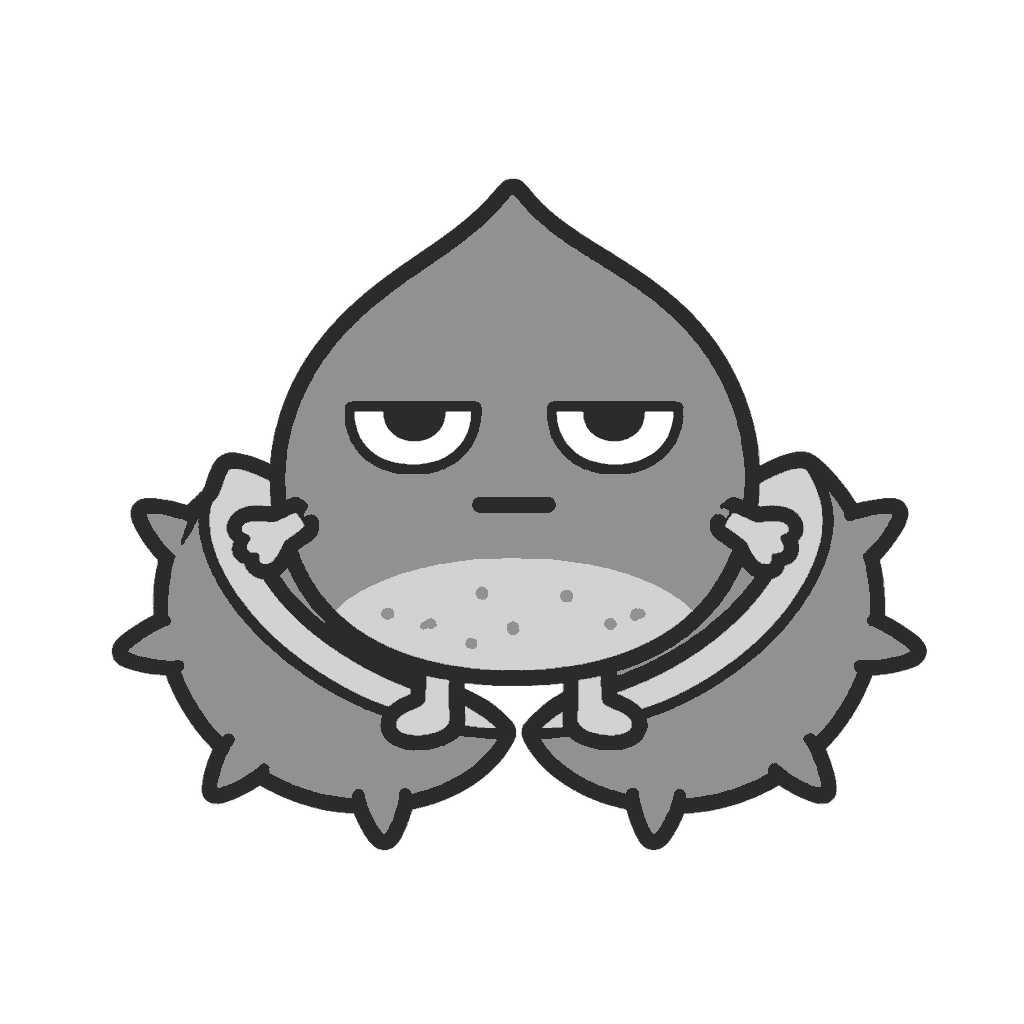 じとめのいが栗キャラクターのイラスト（モノクロ）