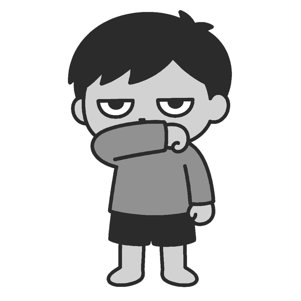 咳エチケットでひじを使う子どものイラスト（モノクロ）