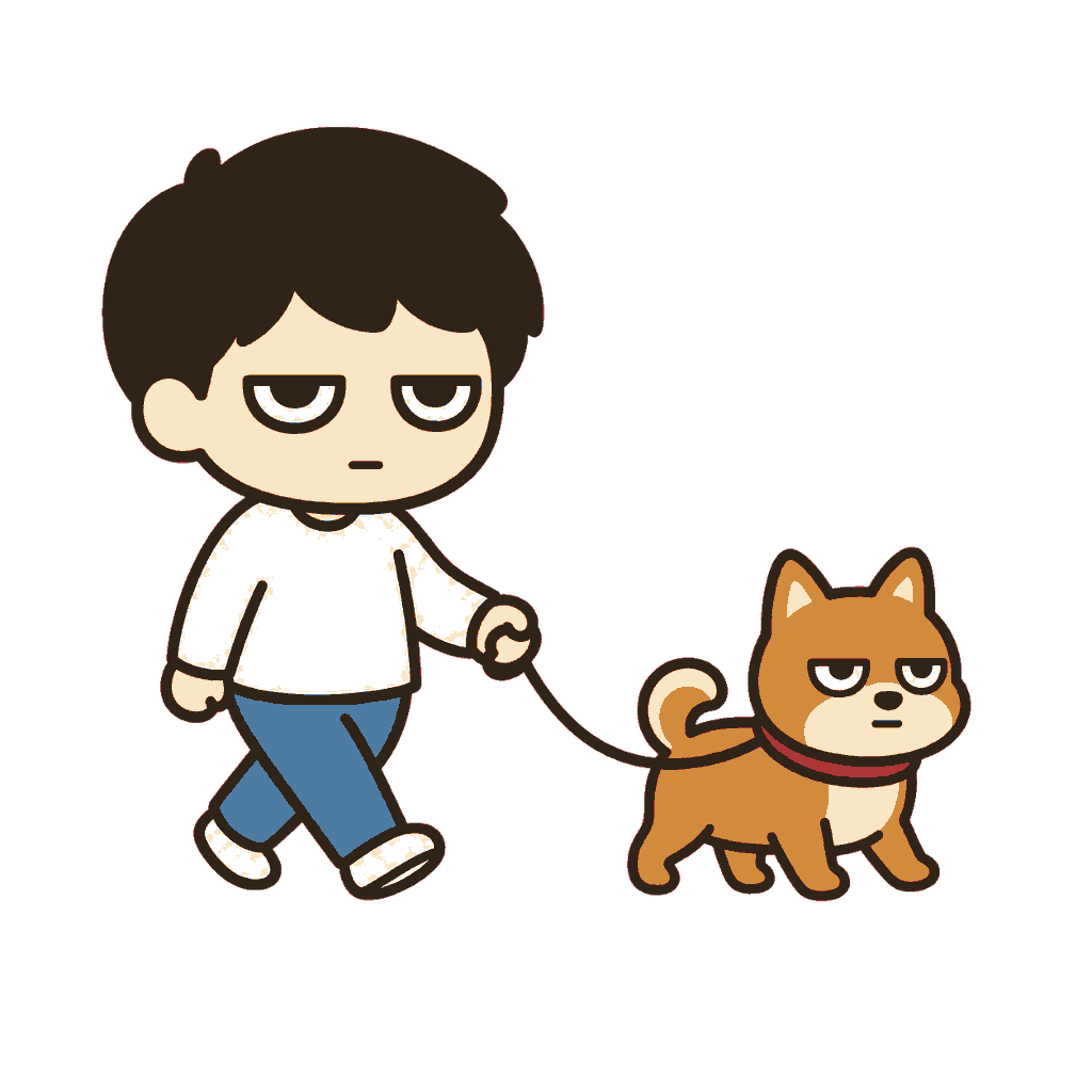 犬の散歩をする子どものイラスト（カラー）