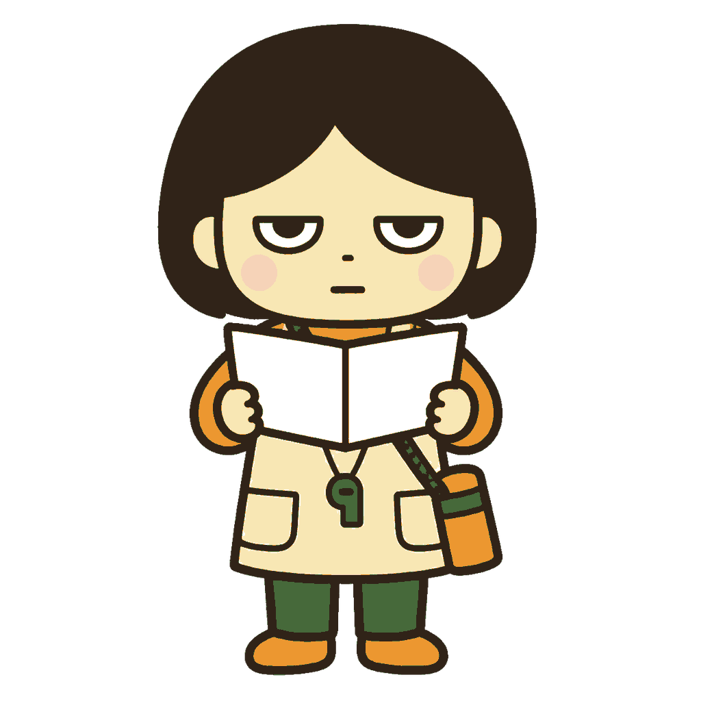 遠足のしおりを持つ保育士のイラスト（カラー）