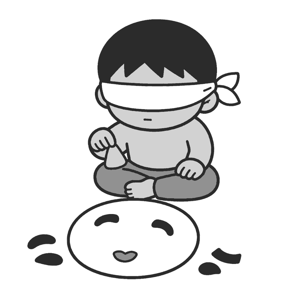 福笑いで遊ぶ子どものイラスト(モノクロ)