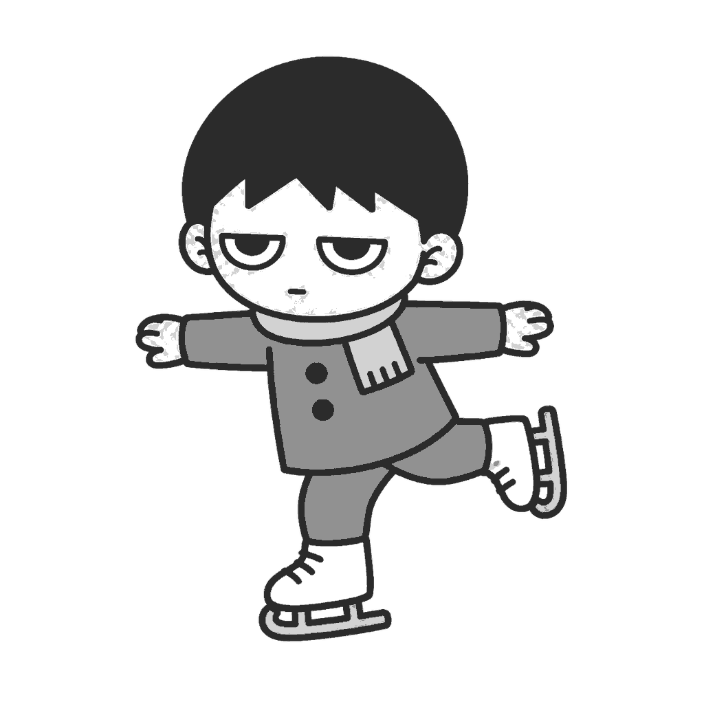 アイススケートをする子どものイラスト(モノクロ)