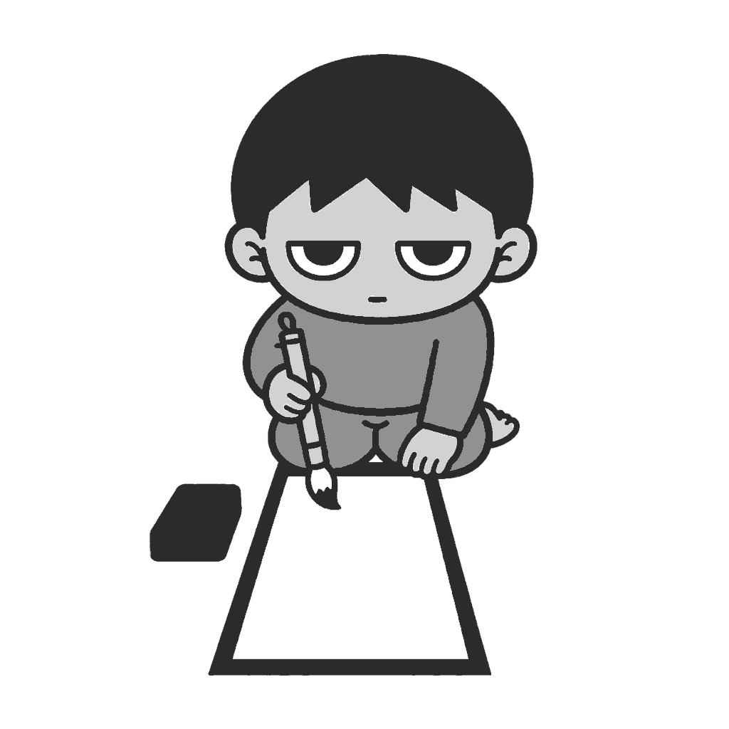 書き初めをする子どものイラスト(モノクロ)