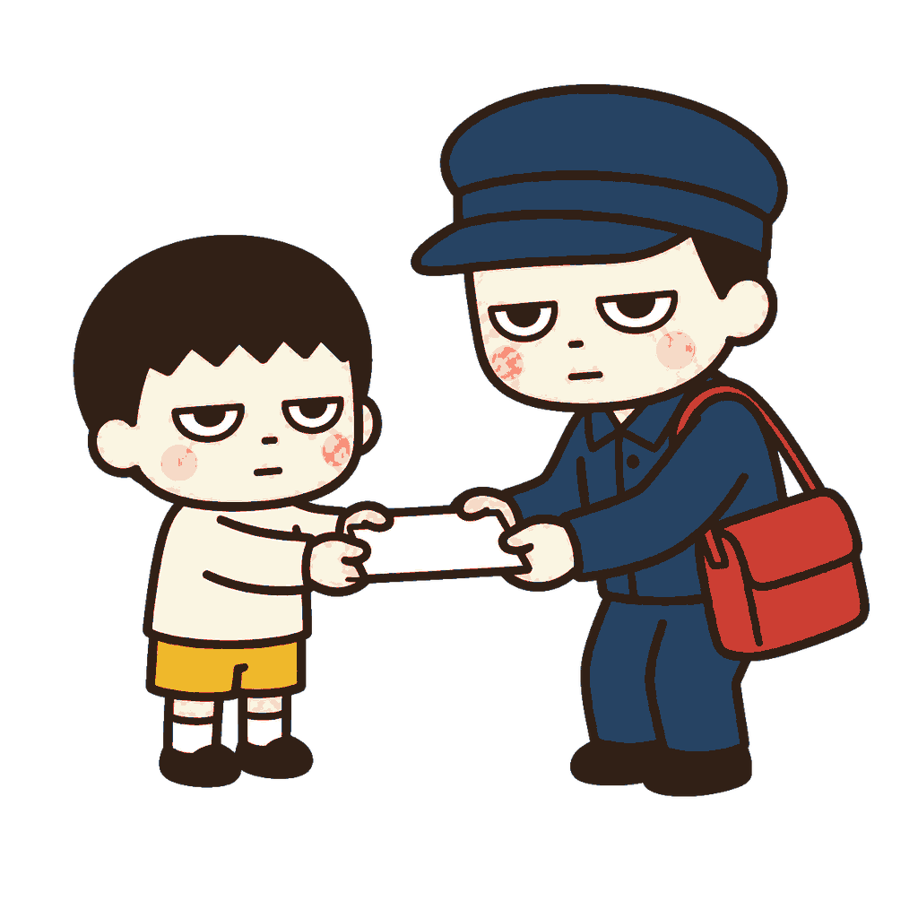 勤労感謝の日にありがとうカードを渡す子どもと配達員のイラスト（カラー）
