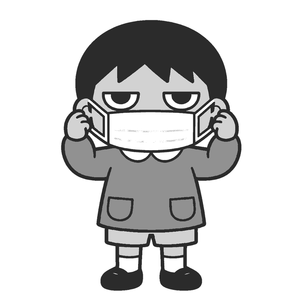 マスクを正しくつける子どものイラスト（モノクロ）