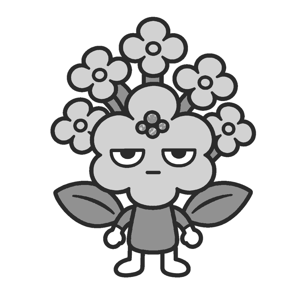 じとめの菜の花キャラクターのイラスト(モノクロ)
