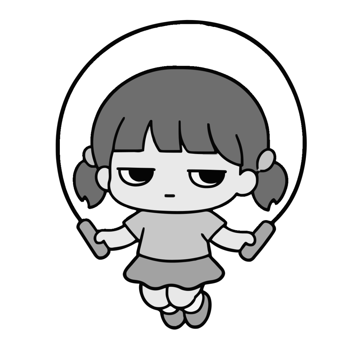 なわとびのイラスト（かわいい）（モノクロ）