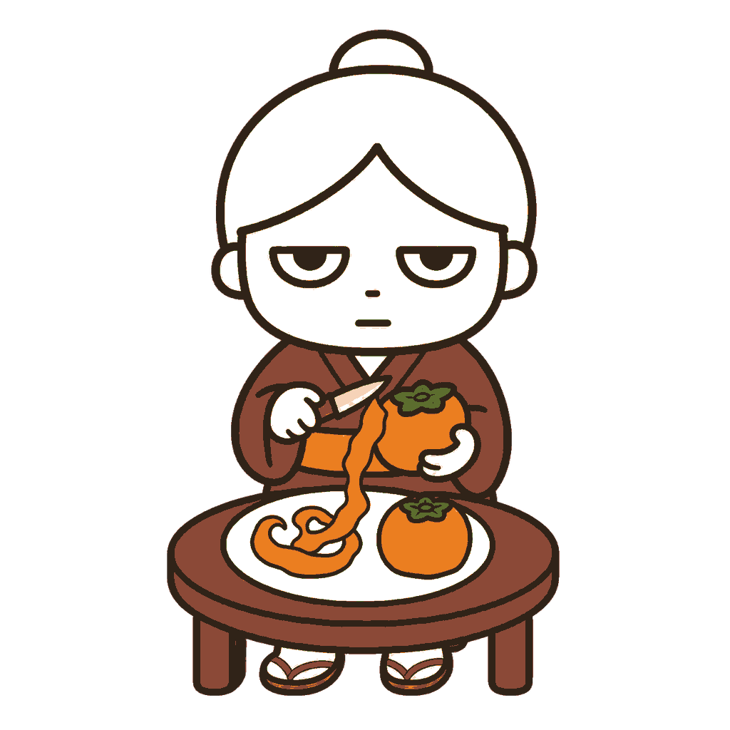 柿をむくおばあちゃんのイラスト(カラー)