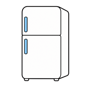 白い二段式冷蔵庫のかわいいシンプルイラスト（カラー）