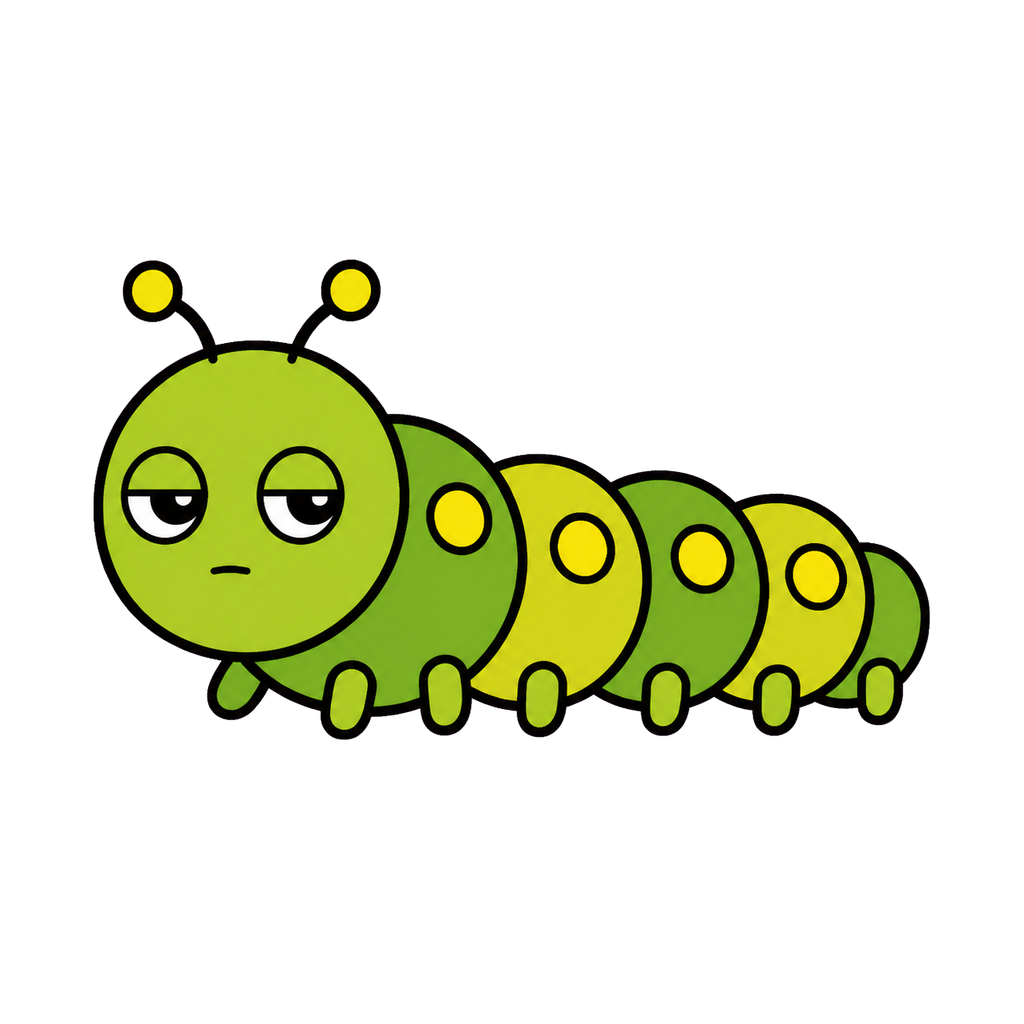 けむしのかわいいシンプルイラスト（カラー）