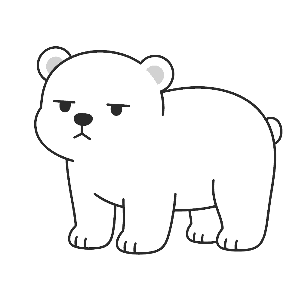 しろくまのかわいいイラスト(モノクロ)