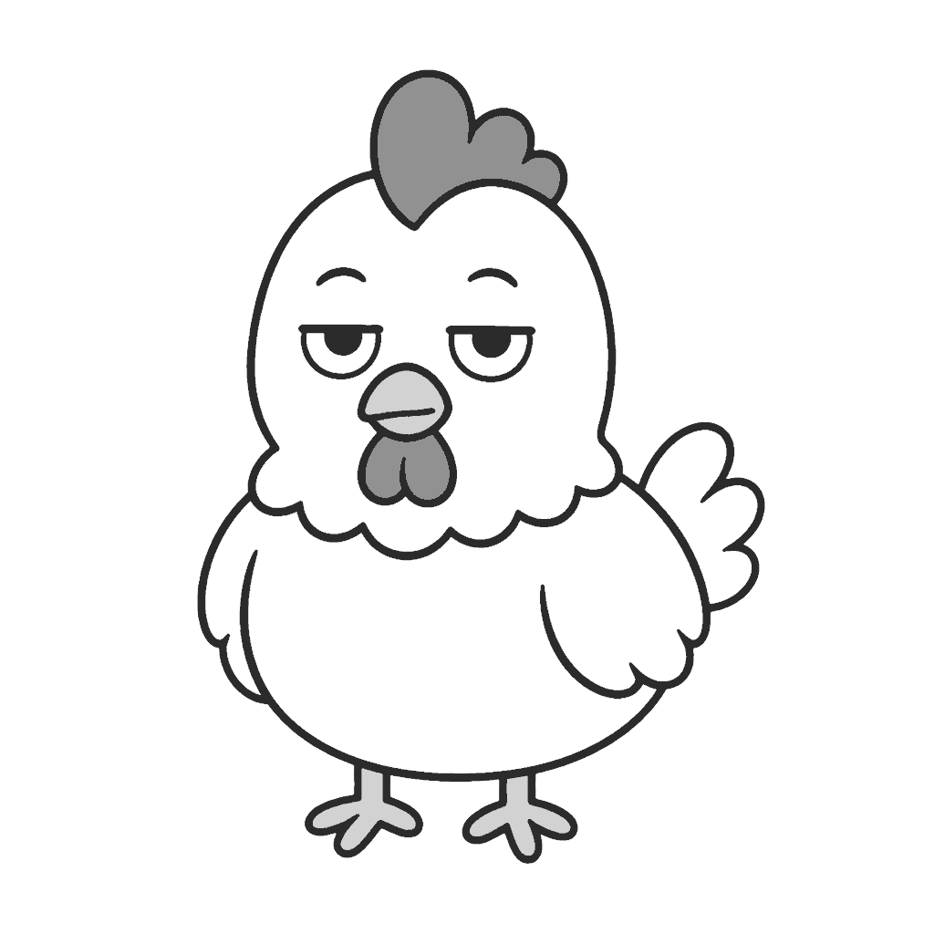 にわとりのかわいいイラスト（モノクロ）