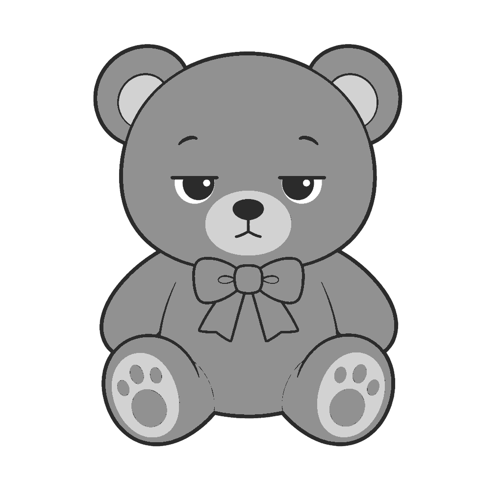 ぬいぐるみのかわいいイラスト（モノクロ）