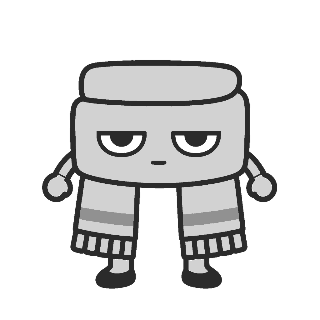 じとめのマフラーキャラクターのイラスト（モノクロ）