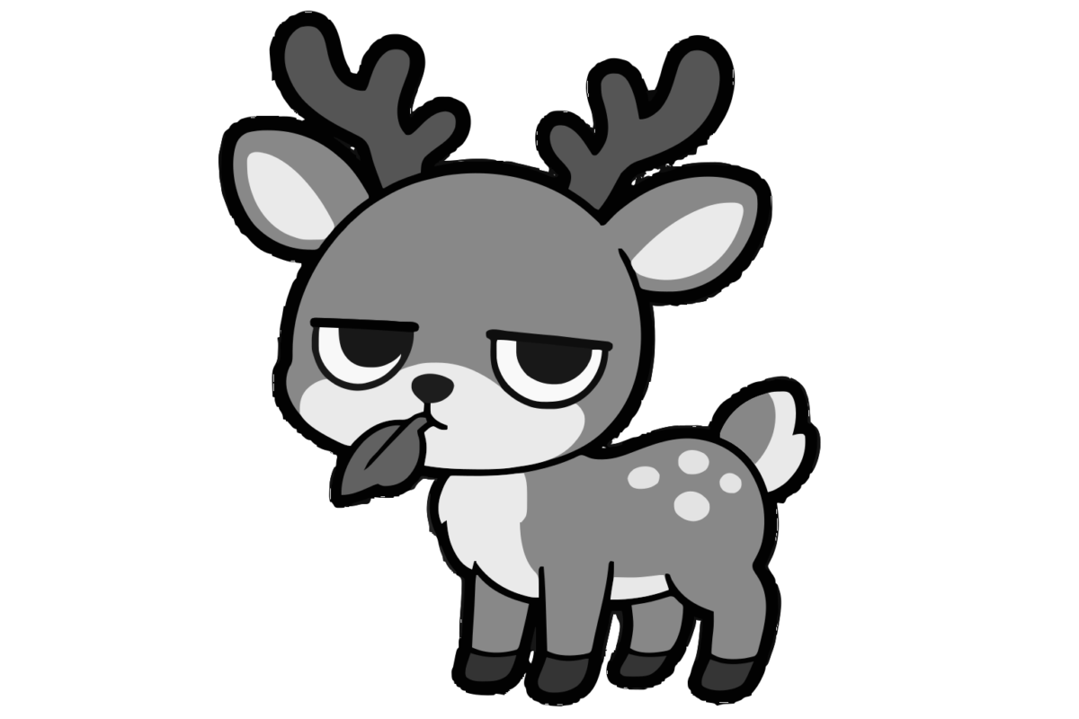 しかのかわいいイラスト(モノクロ)