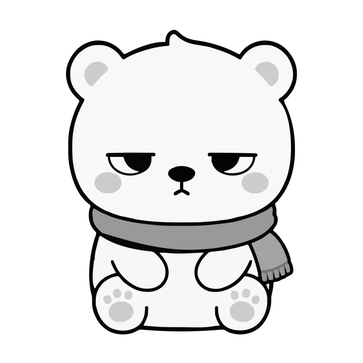しろくまのイラスト(かわいい)(モノクロ)
