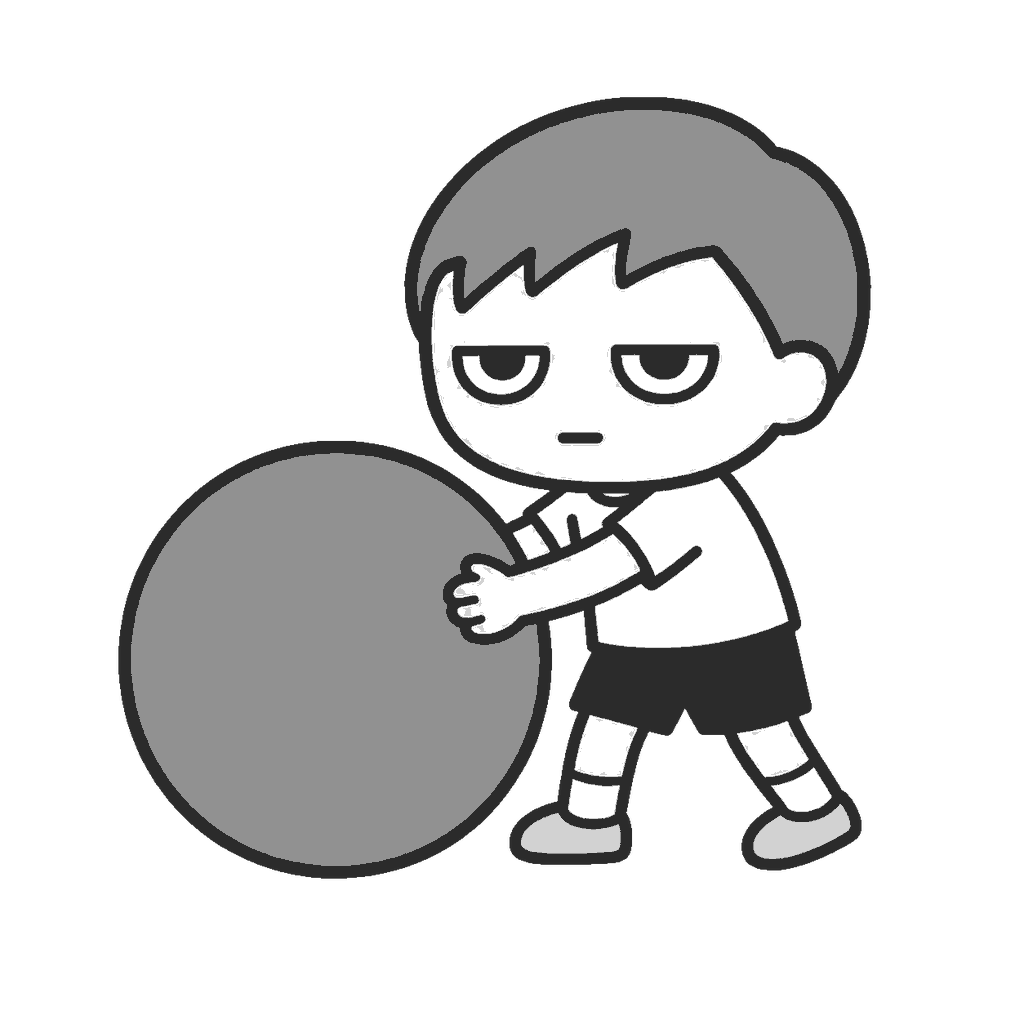 運動会で大玉を転がす子どものイラスト（モノクロ）