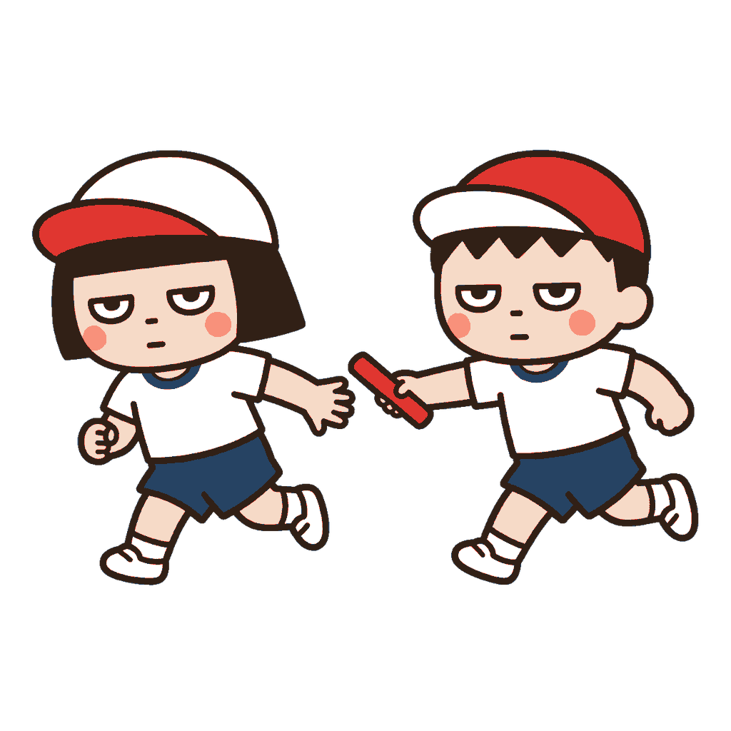 運動会でリレーのバトンを渡す子どものイラスト（カラー）