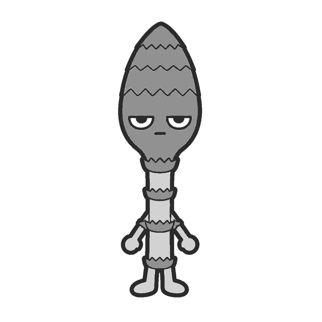 じとめのつくしキャラクターのイラスト(モノクロ)