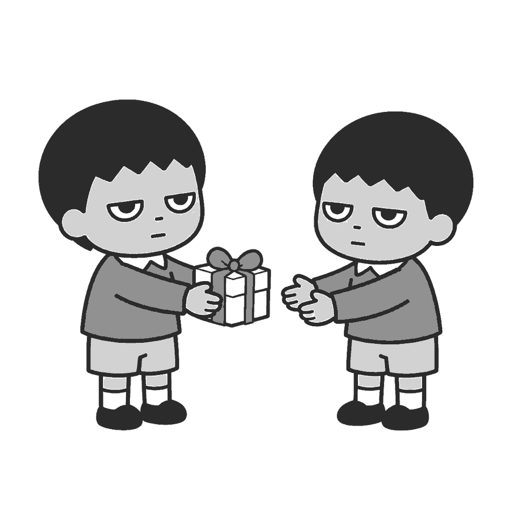 バレンタインチョコを渡す子どものイラスト(モノクロ)