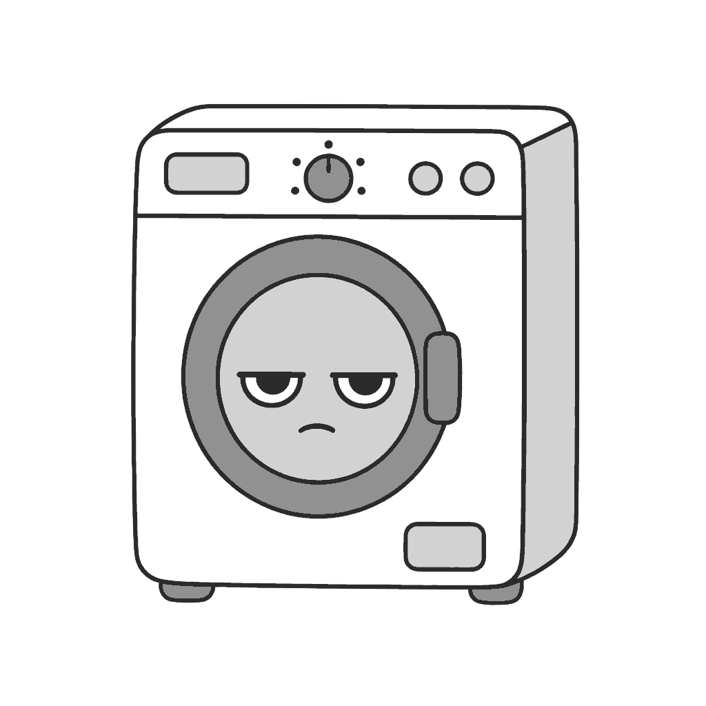 じとめの洗濯機キャラクターのイラスト(モノクロ)