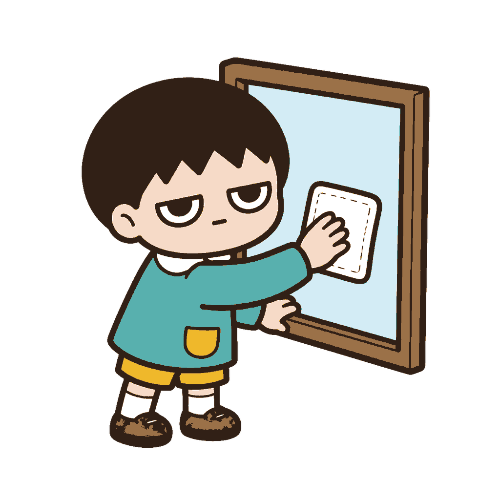 大掃除で窓を拭く子どものイラスト(カラー)