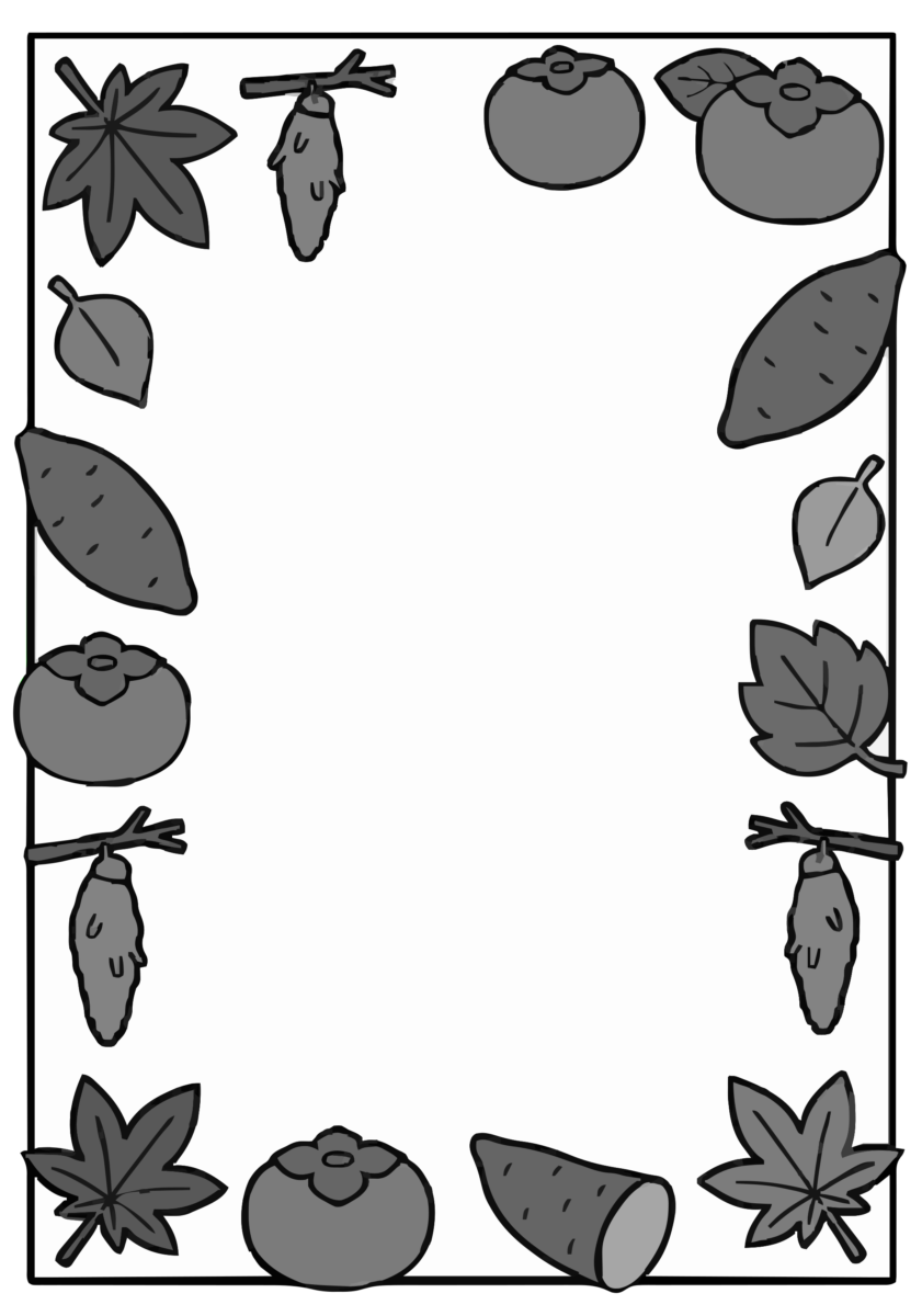 11月のA4台紙（かきとさつまいも）（モノクロ）